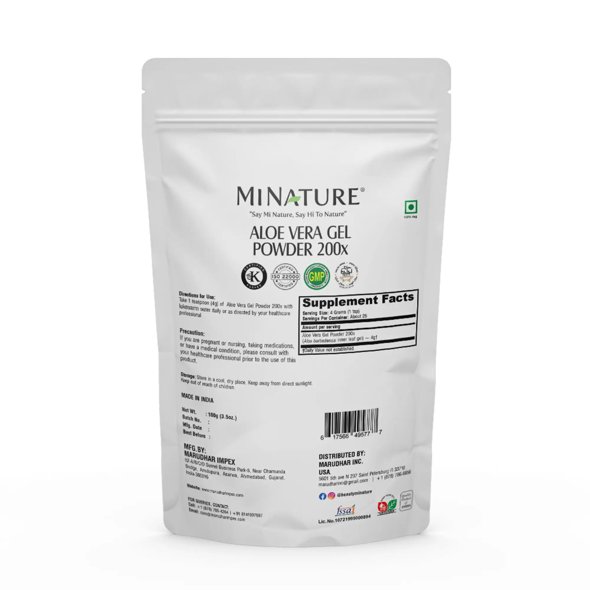 Aloe vera gel 200x powder